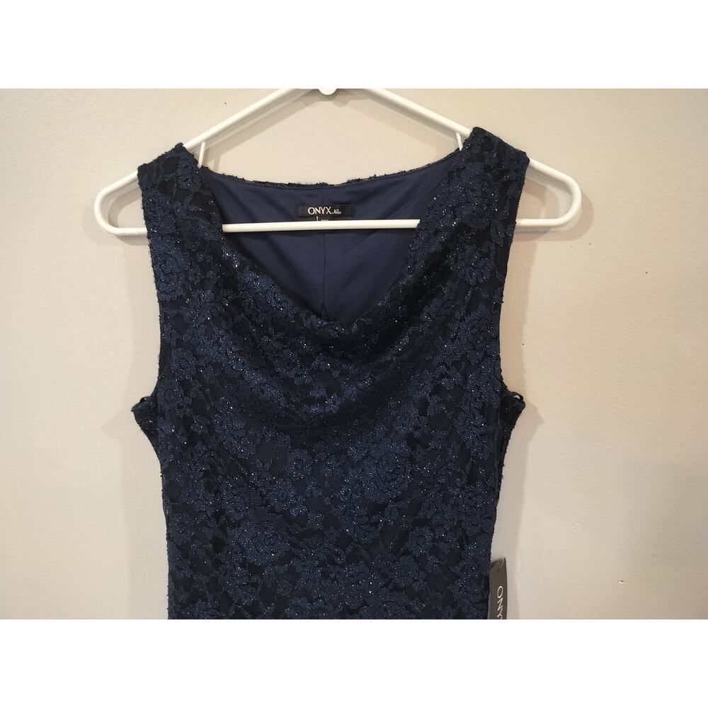 Onyx Nite Navy Lace Cocktail Dress Size 4 Sleeveless Formal Evening NWT - Picture 2 of 9